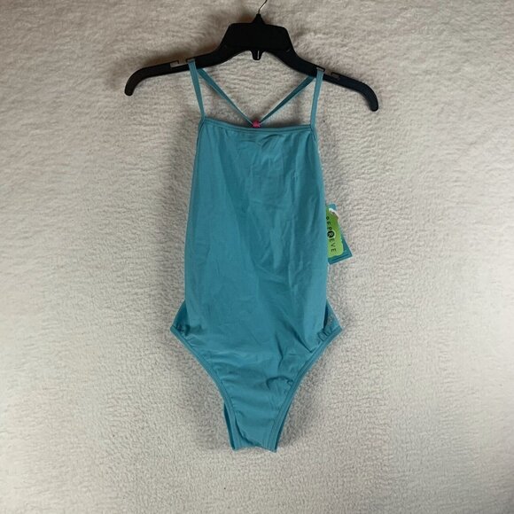 Speedo One Piece Swimsuit Women's 32 Blue Polyester Cheeky Fit Cutout Back S9819 - Picture 1 of 7